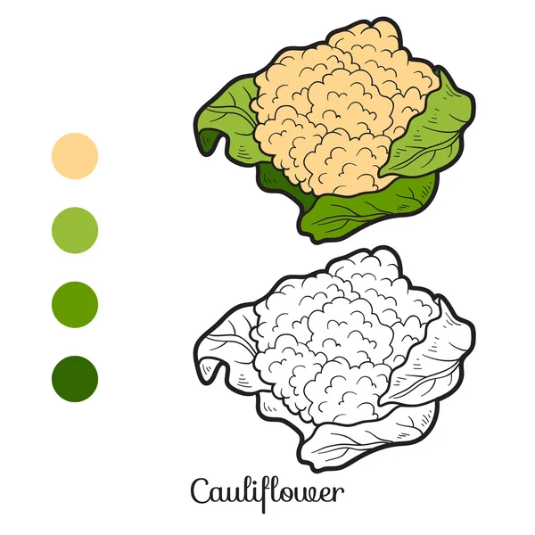 Malbuch: Obst und Gemüse (Blumenkohl) — Stockvektor