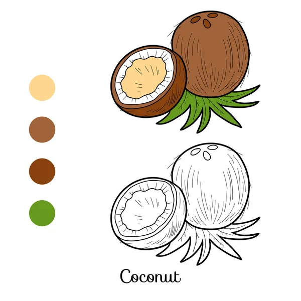 Malbuch: Obst und Gemüse (Kokosnuss) — Stockvektor
