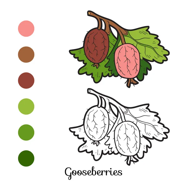 Malbuch: Obst und Gemüse (Stachelbeeren) — Stockvektor
