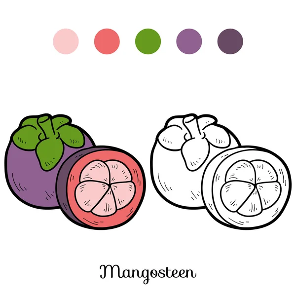 Målarbok: frukt och grönsaker (Mangostan) — Stock vektor