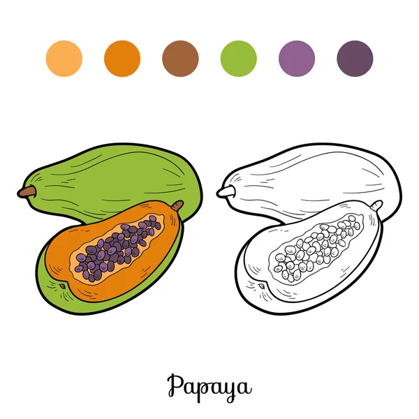 Libro para colorear: frutas y verduras (papaya ) — Archivo Imágenes Vectoriales