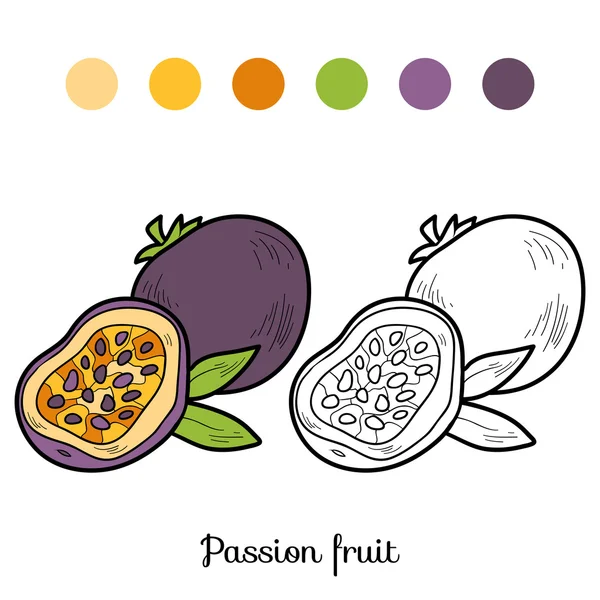 Malbuch: Obst und Gemüse (Passionsfrucht) — Stockvektor