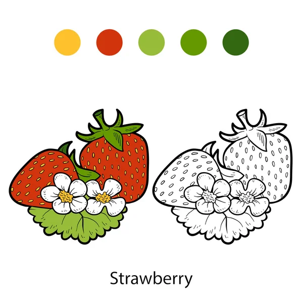 Libro para colorear: frutas y verduras (fresa ) — Vector de stock