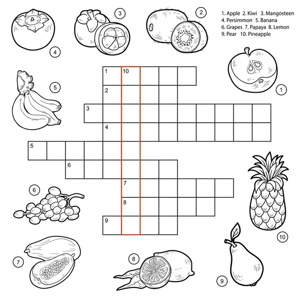 Crucigrama vectorial, juego para niños sobre frutas — Archivo Imágenes Vectoriales