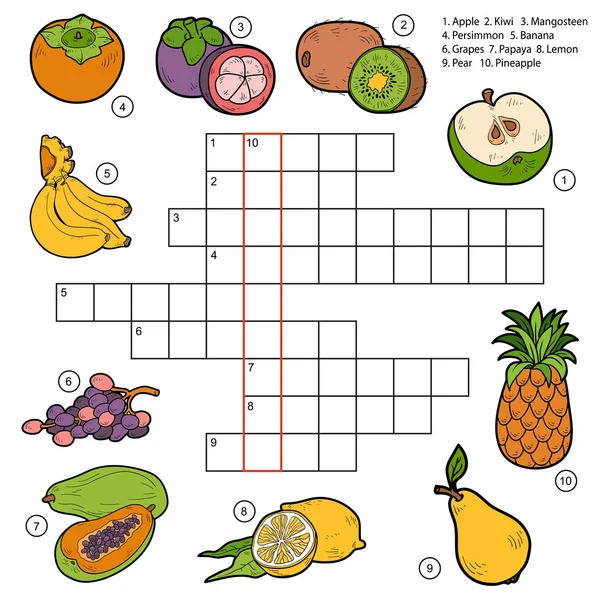 Vector Kruiswoordraadsel, spel voor kinderen over fruit — Stockvector