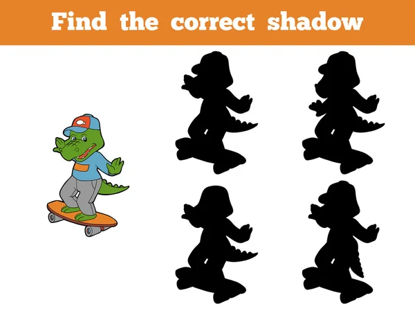 找到正确的阴影 (鳄鱼和滑板) — 图库矢量图片