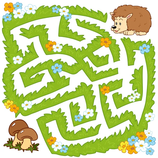 Labyrinth-Spiel: Igel helfen, einen Weg zu Pilzen zu finden — Stockvektor