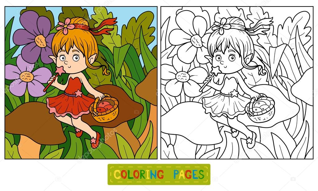Coloring book (little fairy with a basket of fruit)