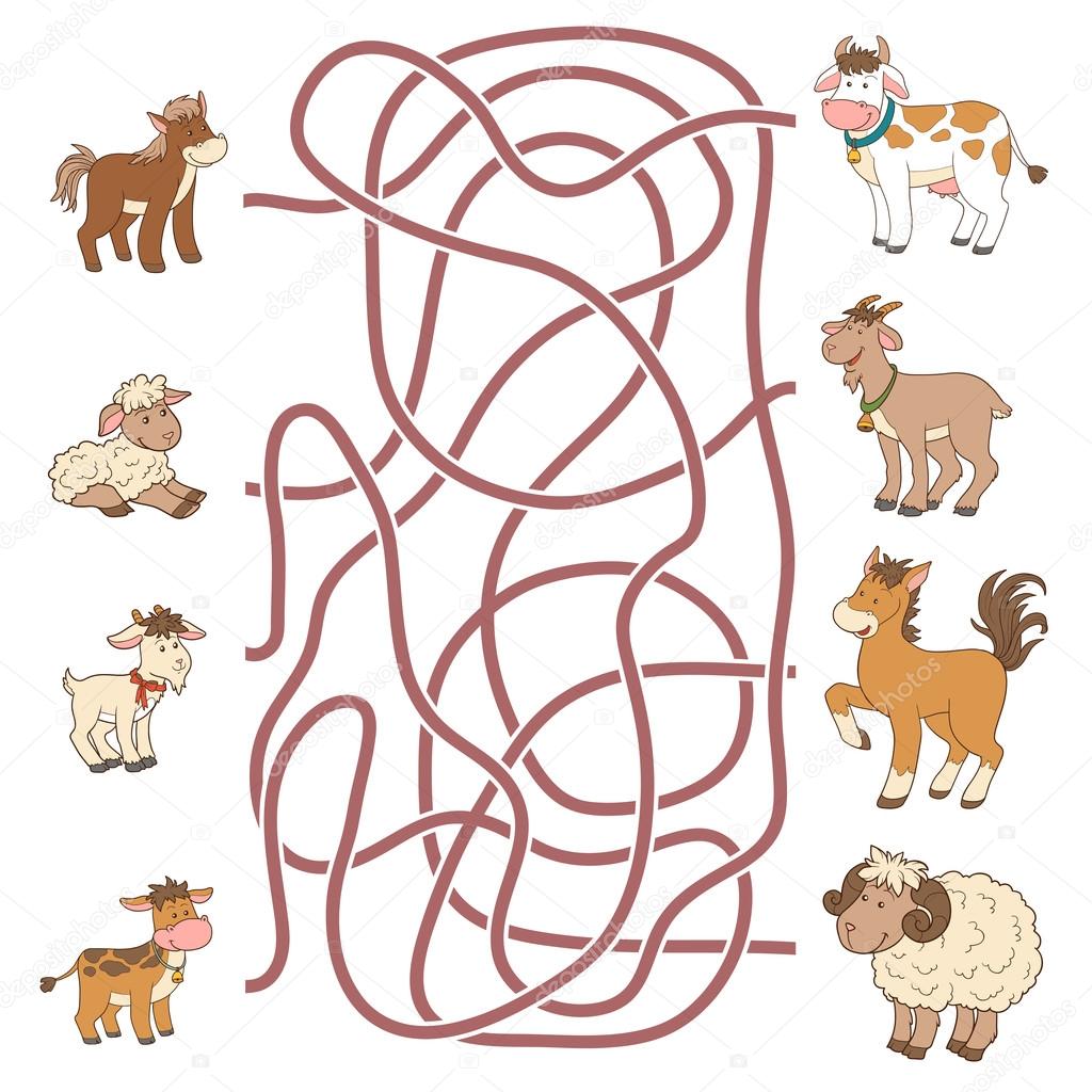 Maze game help the young find their parents farm animals hors ...