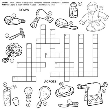 Vector colorless crossword, education game for children about ba