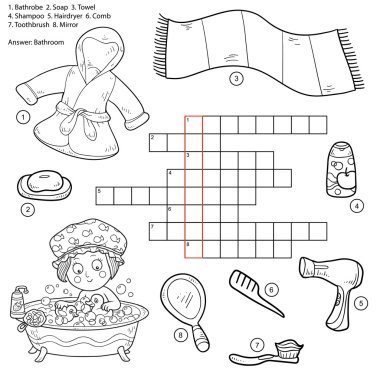 Vector colorless crossword, education game for children about ba