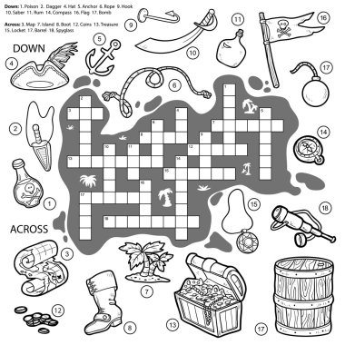 Vector colorless crossword, education game for children about pi