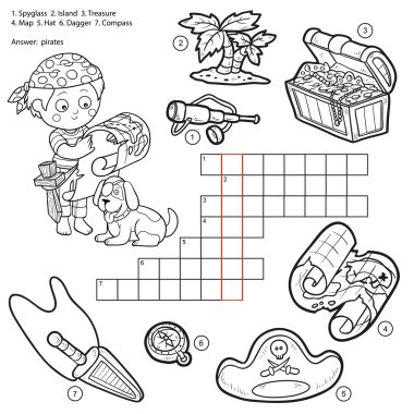 Vector colorless crossword, education game for children about pi