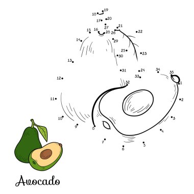 Numbers vector game: fruits and vegetables (avocado)