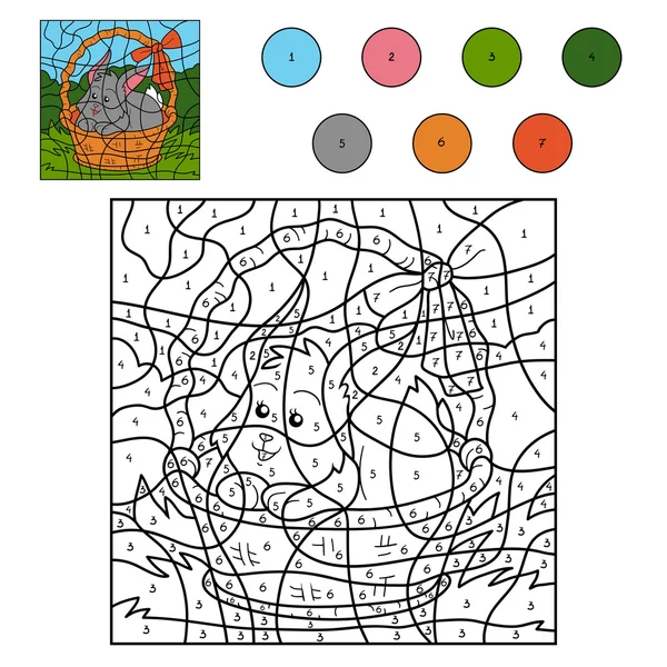 Color por número de juego (conejo en la cesta ) — Vector de stock