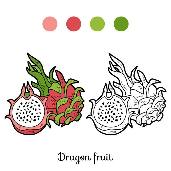 Kleuren boek spel: groenten en fruit (dragon fruit) — Stockvector
