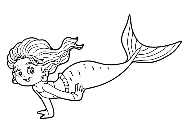 Coloring book for children (little girl mermaid) — Stock Vector