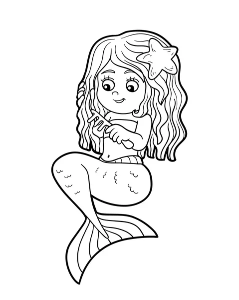 Coloring book for children (little girl mermaid) — Stock Vector