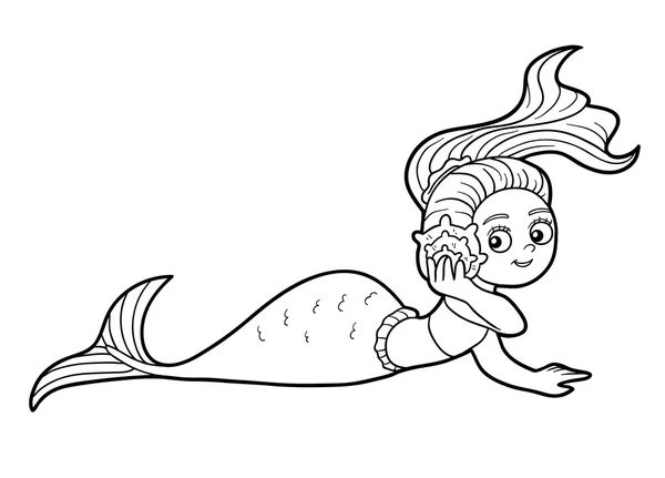 Coloring book for children (little girl mermaid) — Stock Vector
