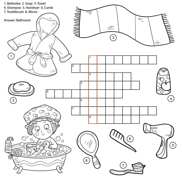 Mots croisés vectoriels incolores, jeu d'éducation pour les enfants sur ba — Image vectorielle