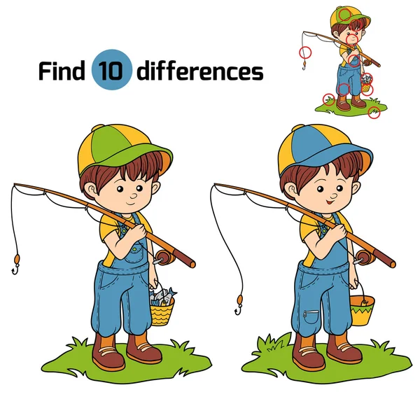 Encontrar diferencias juego (niño pescador ) — Vector de stock