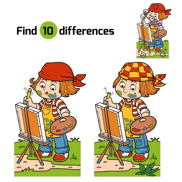 Find differences (Girl artist draws on nature, open air) — Stockvector