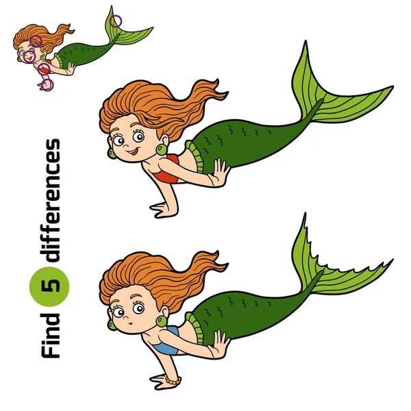 Find differences game (little girl mermaid) — Stok Vektör