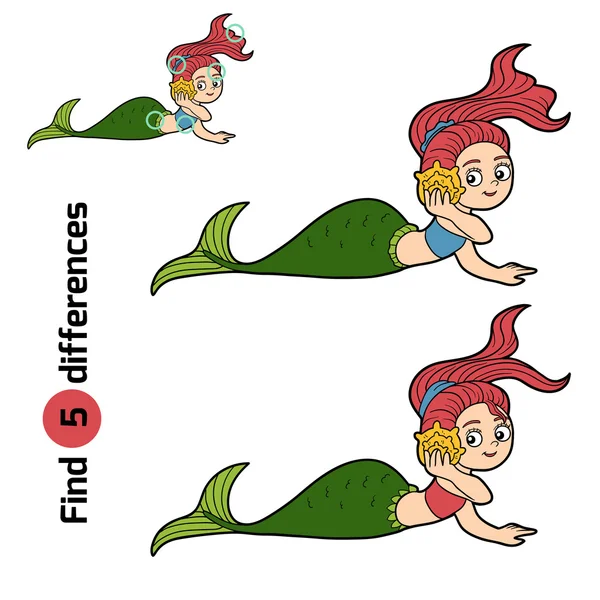 Find differences game (little girl mermaid) — Stockvector