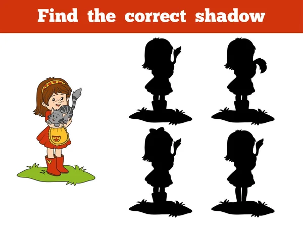 Find the correct shadow game (little girl and cat) — 스톡 벡터