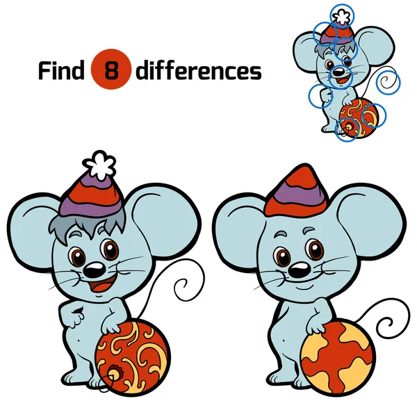 Unterschiede für Kinder finden: Weihnachtstiere (Maus) — Stockvektor