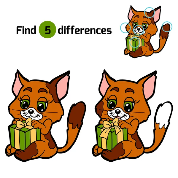 Megtalálni a különbségeket gyerekeknek: karácsonyi állatok (macska) — Stock Vector