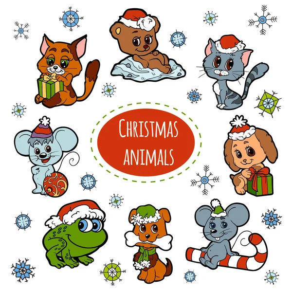 Vector conjunto de animales lindos de Navidad, colección de dibujos animados de color , — Archivo Imágenes Vectoriales