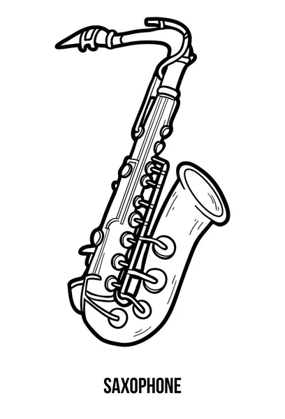 Coloring book for children: musical instruments (saxophone) — Stock Vector