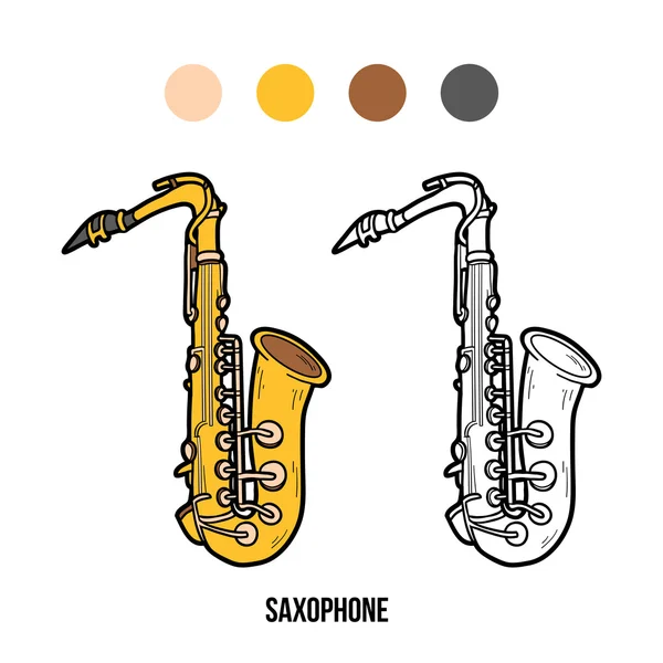 Coloring book for children: musical instruments (saxophone) — Stock Vector