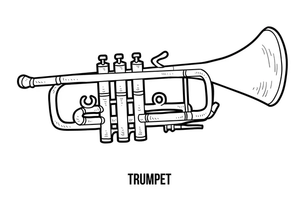 Libro para colorear para niños: instrumentos musicales (trompeta ) — Archivo Imágenes Vectoriales