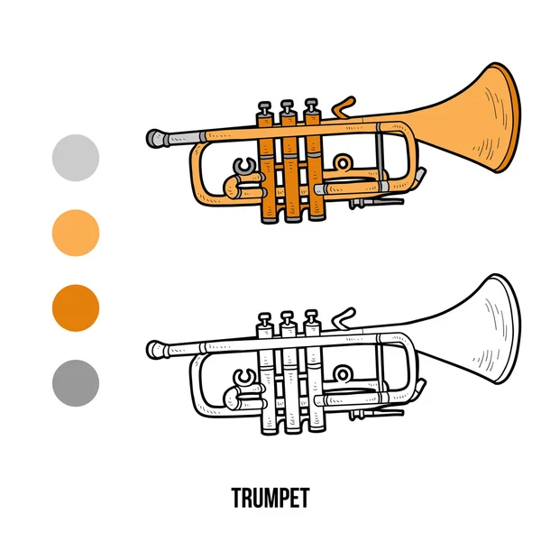 Libro da colorare per bambini: strumenti musicali (tromba ) — Vettoriale Stock
