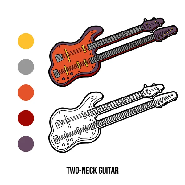 Libro para colorear para niños: instrumentos musicales (guitarra de cuello doble — Vector de stock