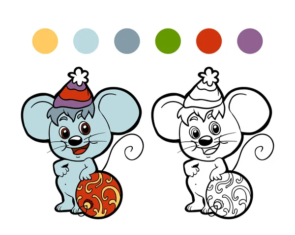 塗り絵: クリスマス冬マウス。子供のためのゲーム — ストックベクタ