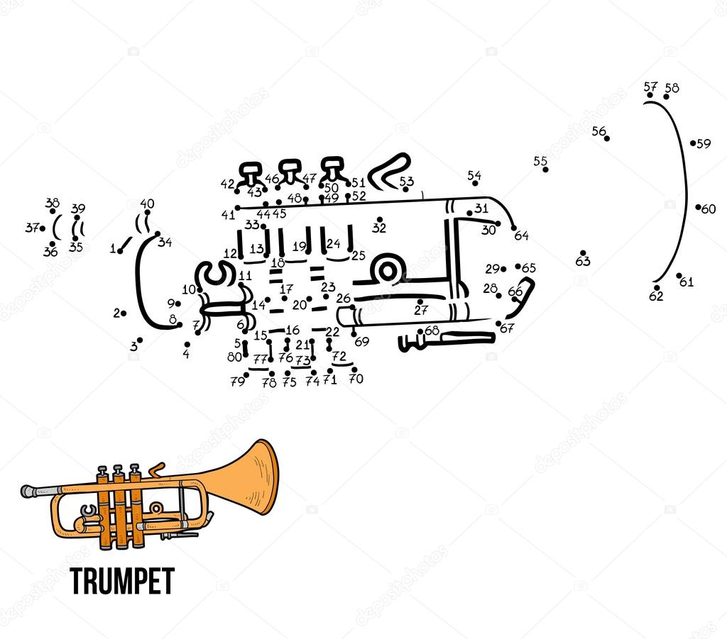 Números de juego para niños: instrumentos musicales (trompeta