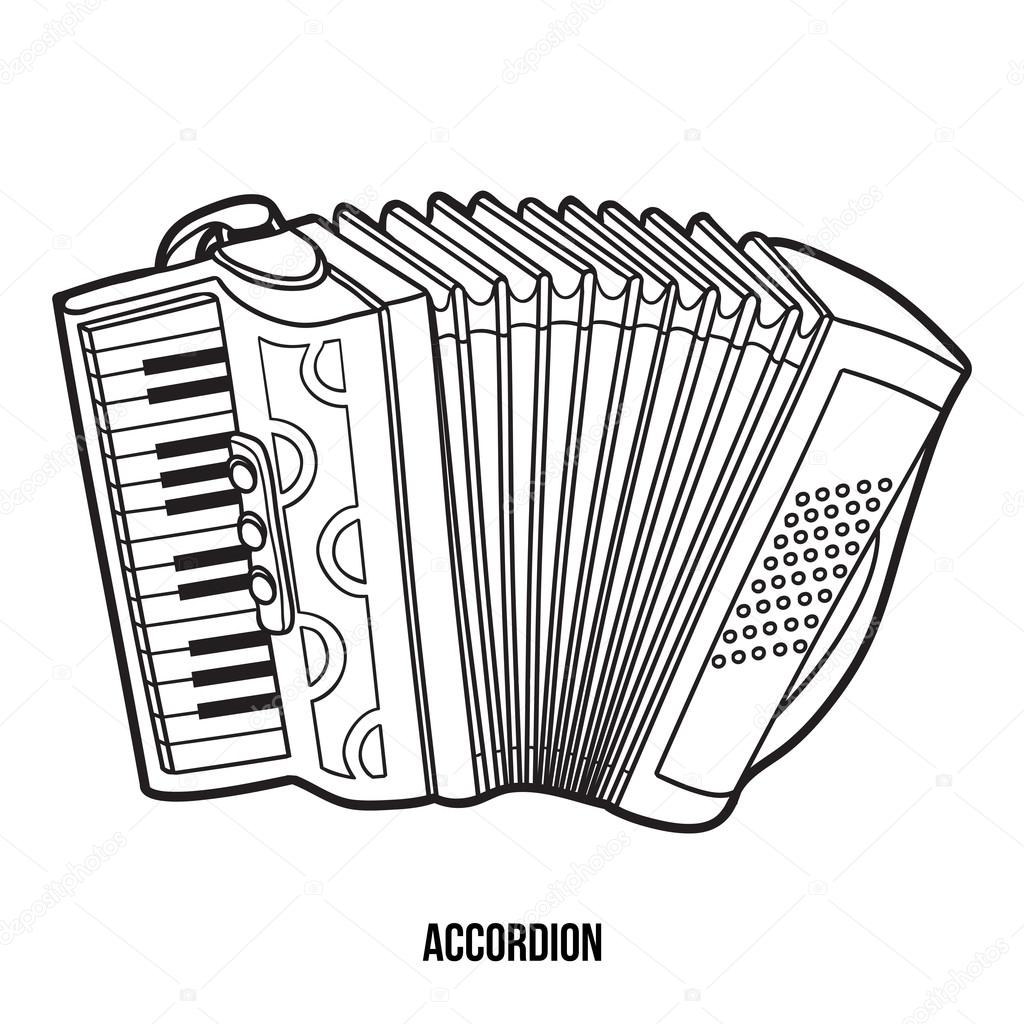 Coloring book for children: musical instruments (accordion)