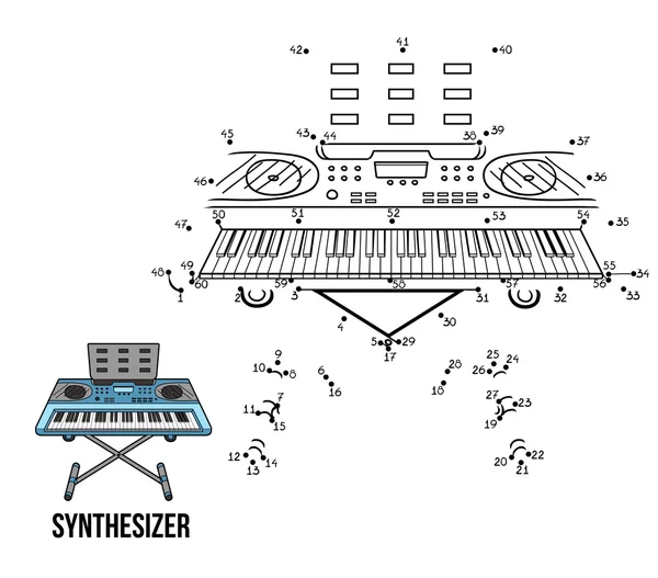 Lek med siffror för barn: musikinstrument (synthesizer) — Stock vektor