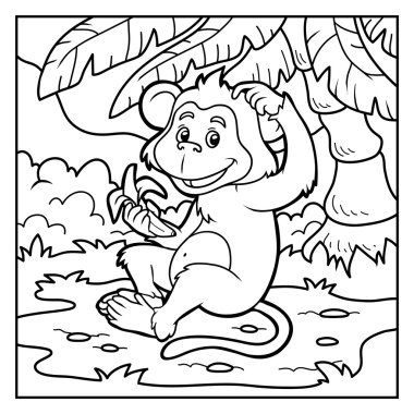 Boyama kitabı: küçük maymun bir muz ile