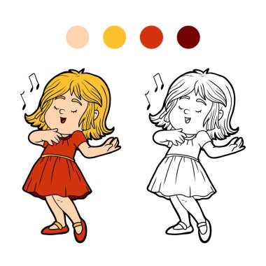 Boyama kitabı: Kırmızı elbiseli küçük kız bir şarkı şarkı