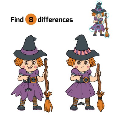 Çocuklar için farkları bulun: Halloween karakterler (cadı)