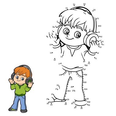 Numbers game: little boy listening to music on headphones clipart