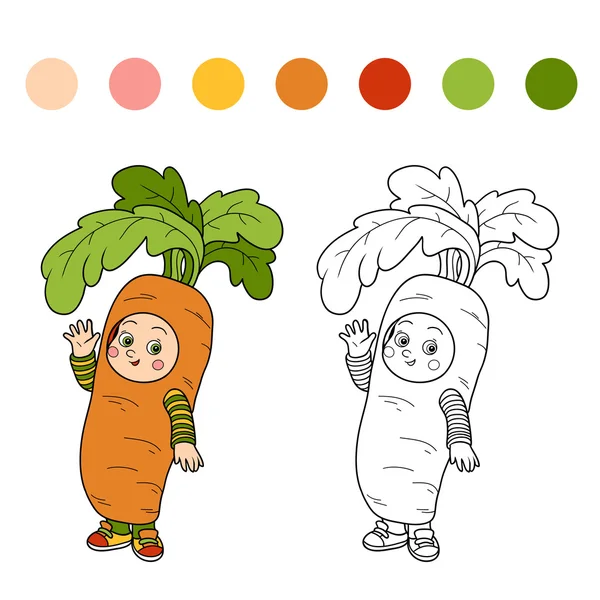 Libro para colorear para niños: personajes de Halloween (traje de zanahoria — Vector de stock