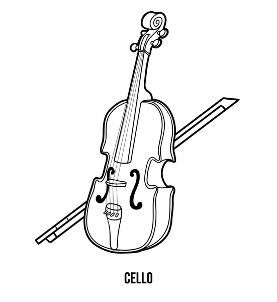 Раскраска для детей: музыкальные инструменты (виолончель ) — стоковый вектор