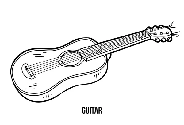 Libro para colorear para niños: instrumentos de música (guitarra ) — Vector de stock