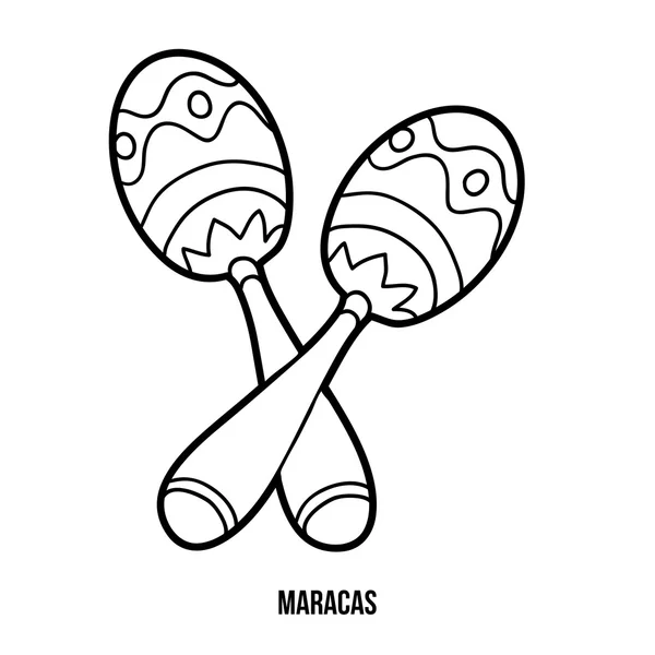 Målarbok för barn: musik instrumenterar (maracas) — Stock vektor
