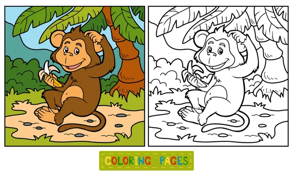 Coloring book: little monkey with a banana — Stock Vector